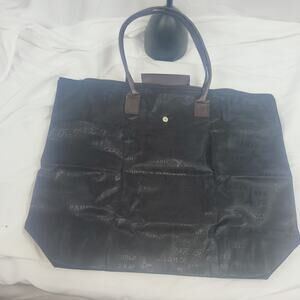 Tote Shopping Bag Black Foldable for Easy Packing Portable Canvas